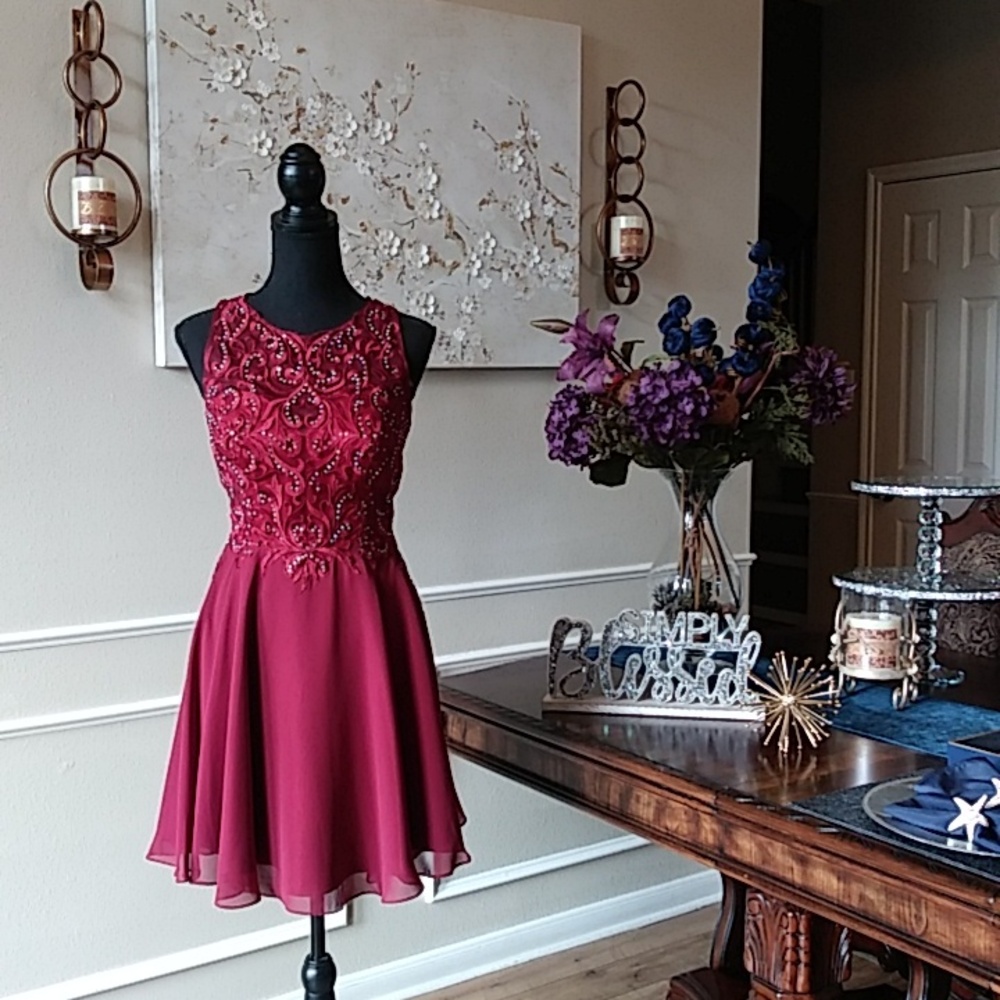 Eureka Fashion Embellished Chiffon A-line Cocktail Mini Dress. Size M - Picture 6 of 17